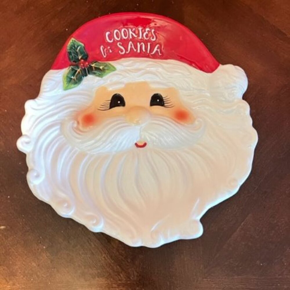 Boston International Santa Claus Ceramic Cookie Plate 10" Holiday‎ Decor